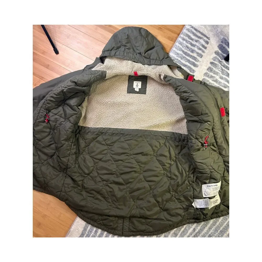 Lands’ End Kids Sherpa Lined Hooded Parka Jacket Green Size L 14–16 Grow-A-Longs